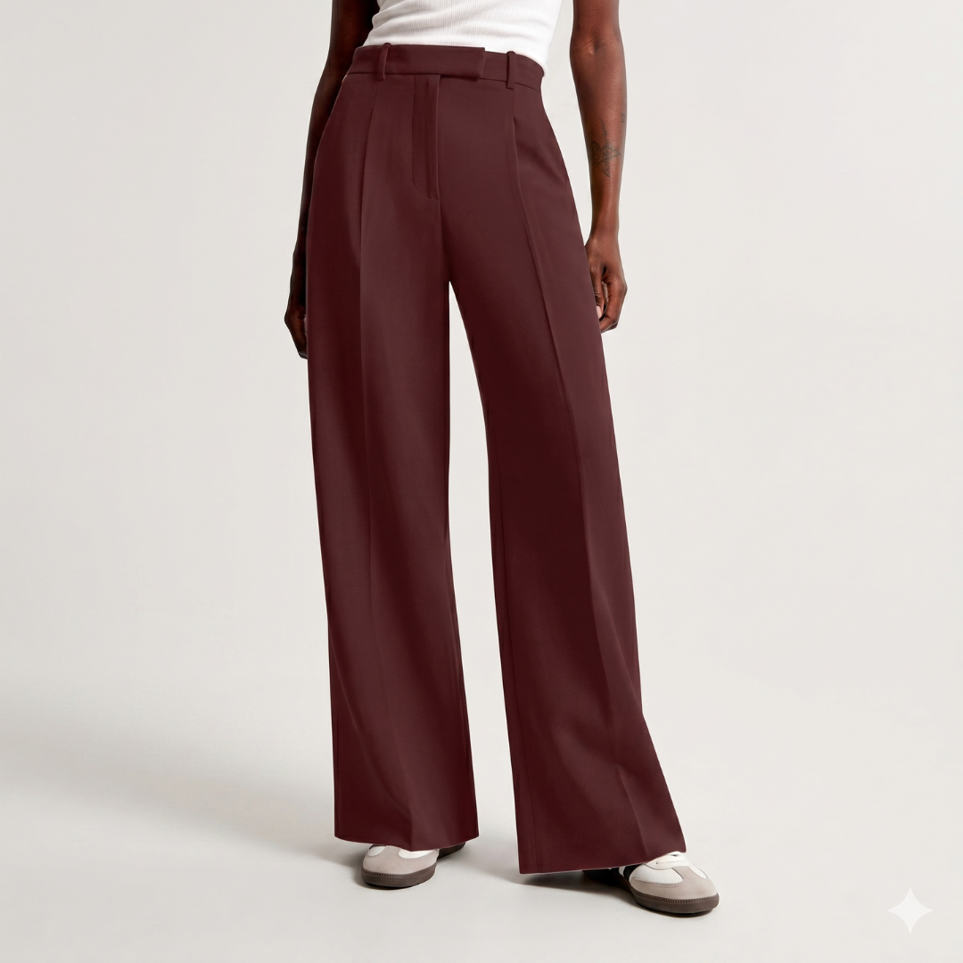 Pantalon large femme bordeaux, coupe wide leg taille haute
