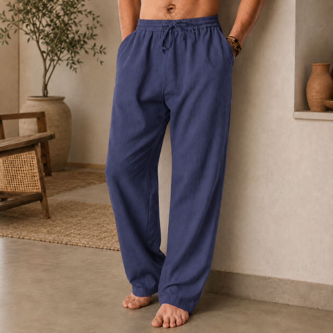 Pantalon Jules bleu marine, tissu coton souple, style décontracté
