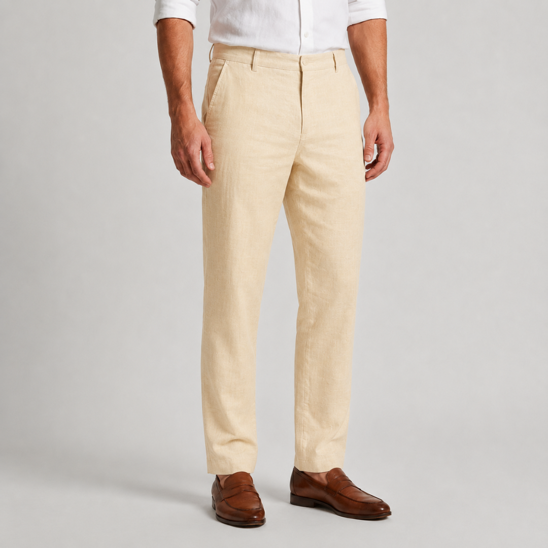Pantalon homme beige clair coupe droite idéal pour l'été