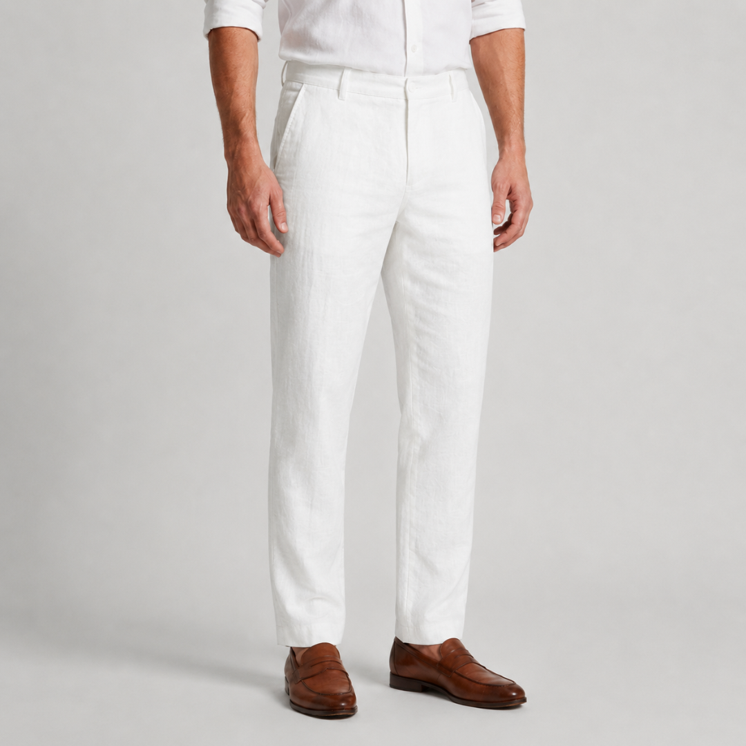 Pantalon homme blanc coupe droite longueur cheville style casual