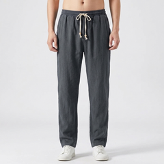 Pantalon homme lin gris anthracite coupe droite décontractée