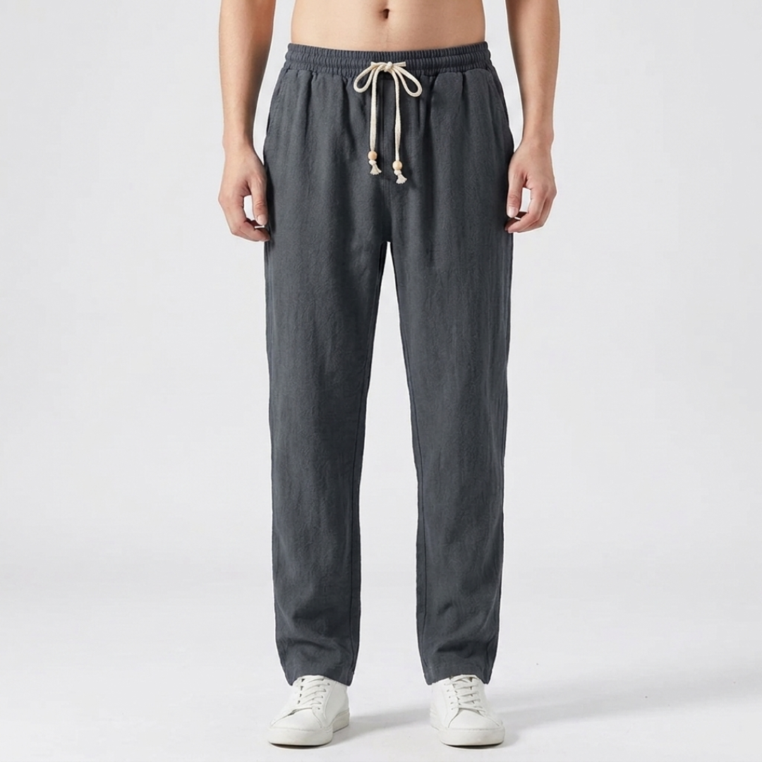 Pantalon homme lin gris anthracite coupe droite décontractée