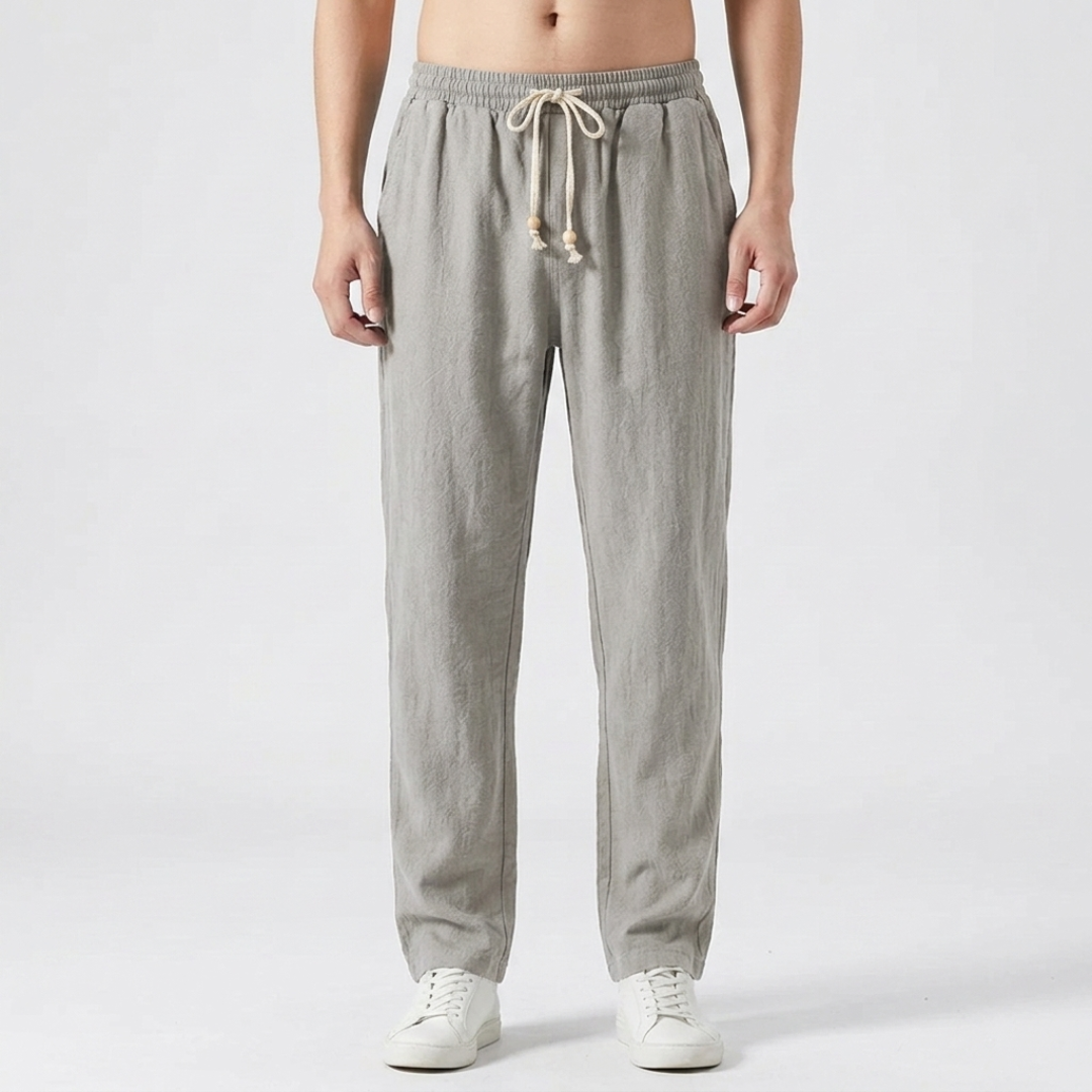 Pantalon homme lin gris clair coupe relaxed, vue de face