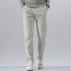 Pantalon homme slim côtelé coloris beige, vue de face