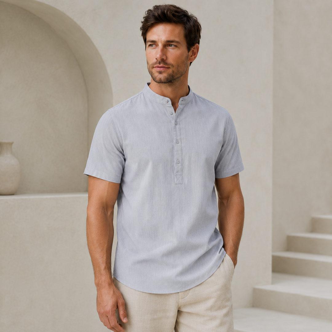 Polo col mao gris clair pour homme, coupe ajustée et manches courtes