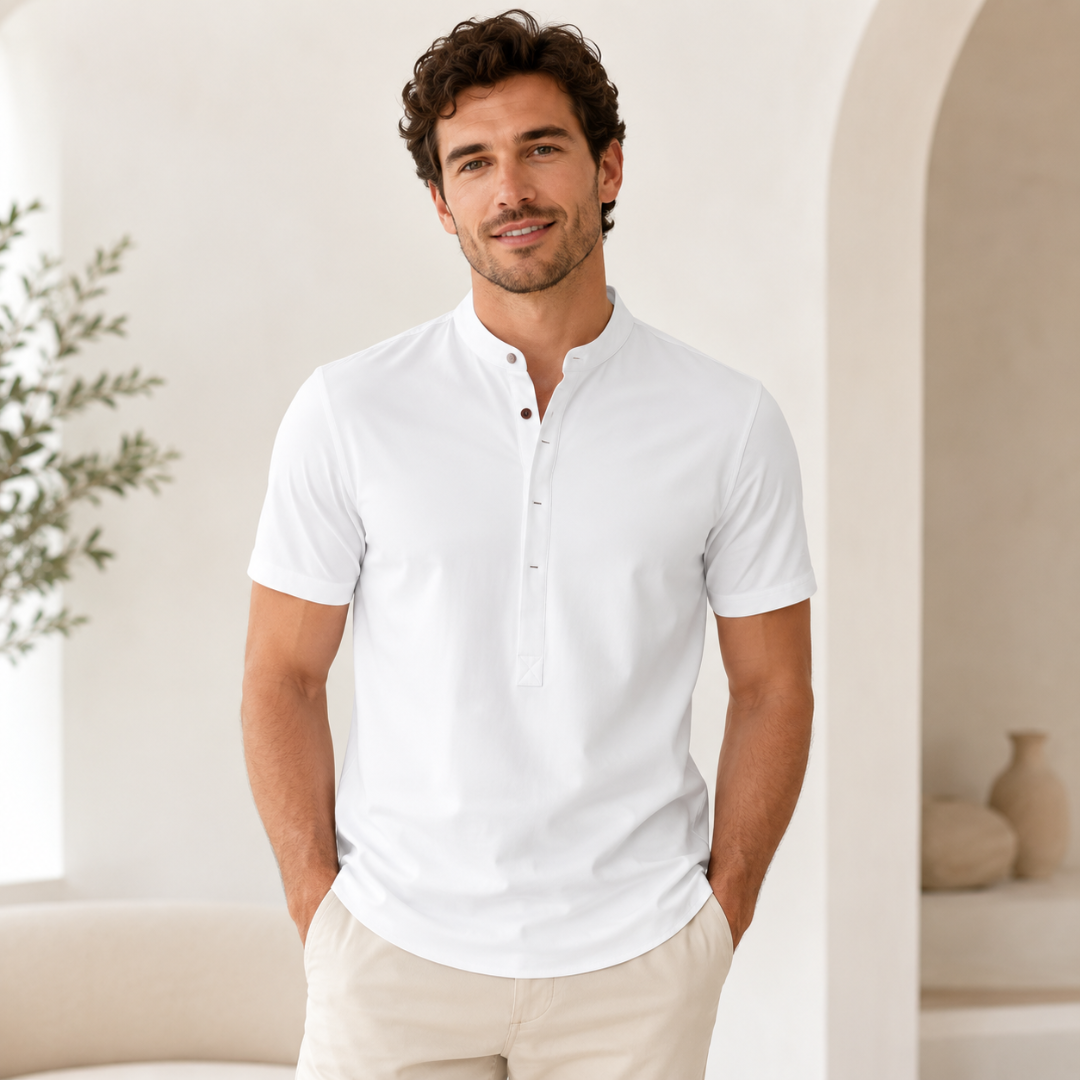 Polo homme col mao manches courtes coloris blanc