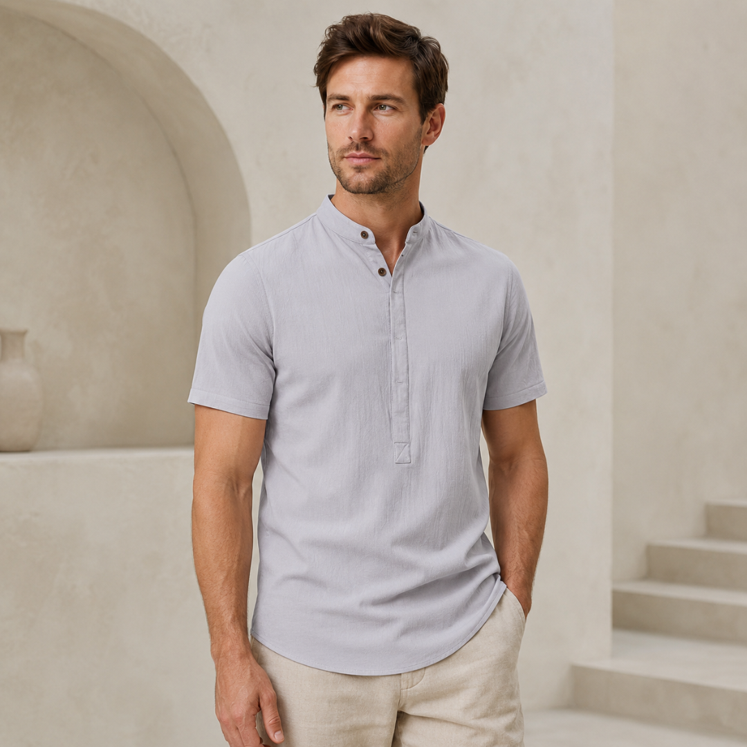 Polo homme col mao manches courtes coloris gris clair