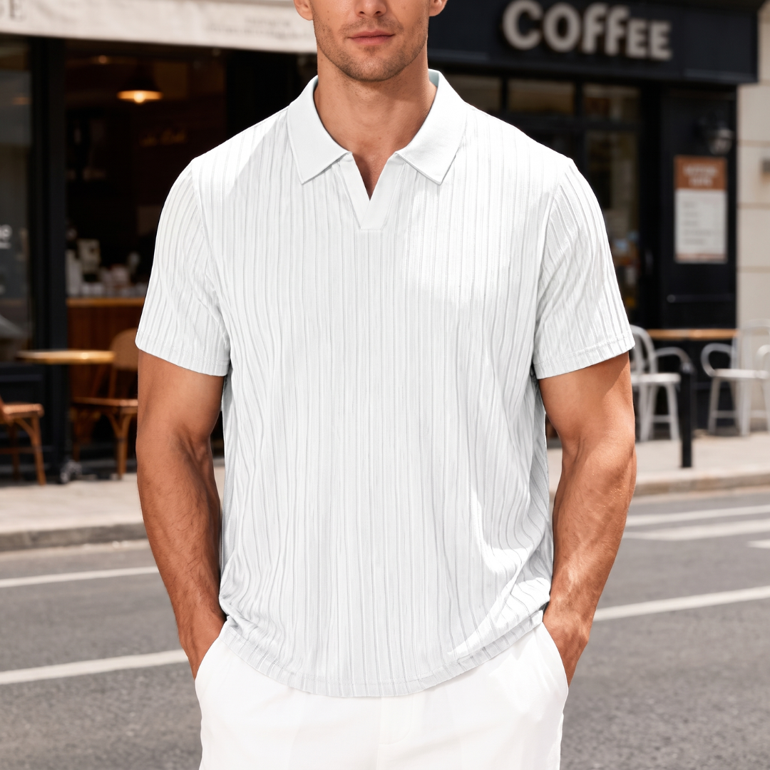 Polo homme col ouvert texturé en blanc, vue de face