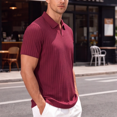 Polo homme bordeaux col V ouvert, vue de dos
