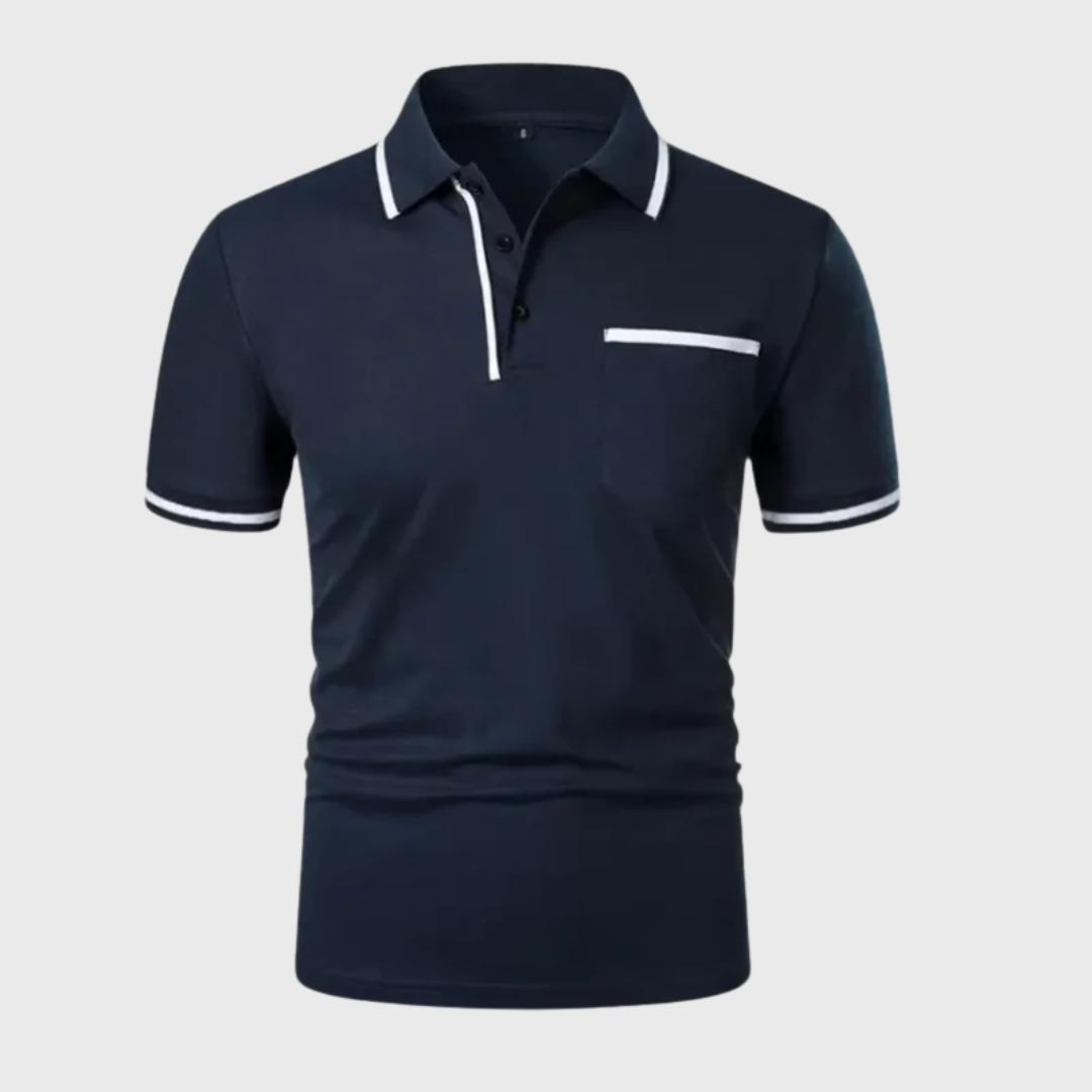 Polo homme bleu marine vue de dos, coupe ajustée été