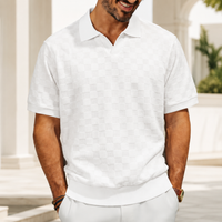 Polo Homme Manches Courtes Col V Texturé Motif Damier Été | Bishop
