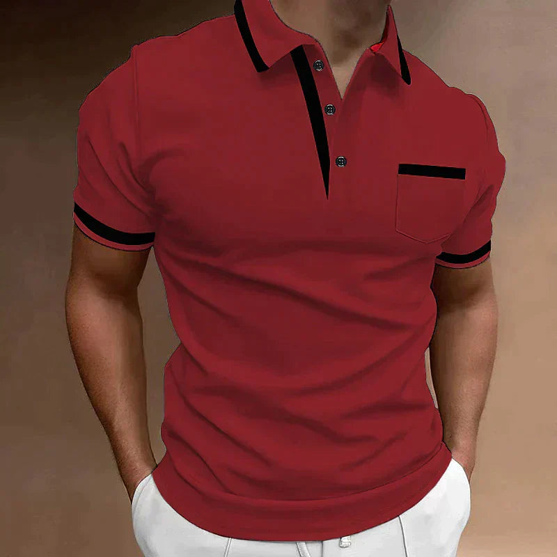 Polo homme rouge bordeaux col polo, manches courtes bandes noires