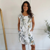Robe Femme Courte Col Rond Manches Courtes Poches Été Casual Imprimé | Eugénie