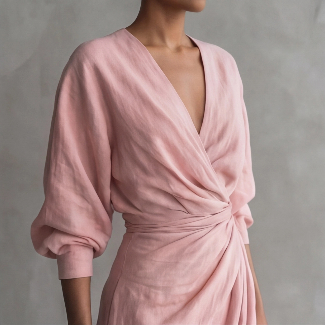 Robe maxi rose fluide à coupe cache-cœur et col V plongeant