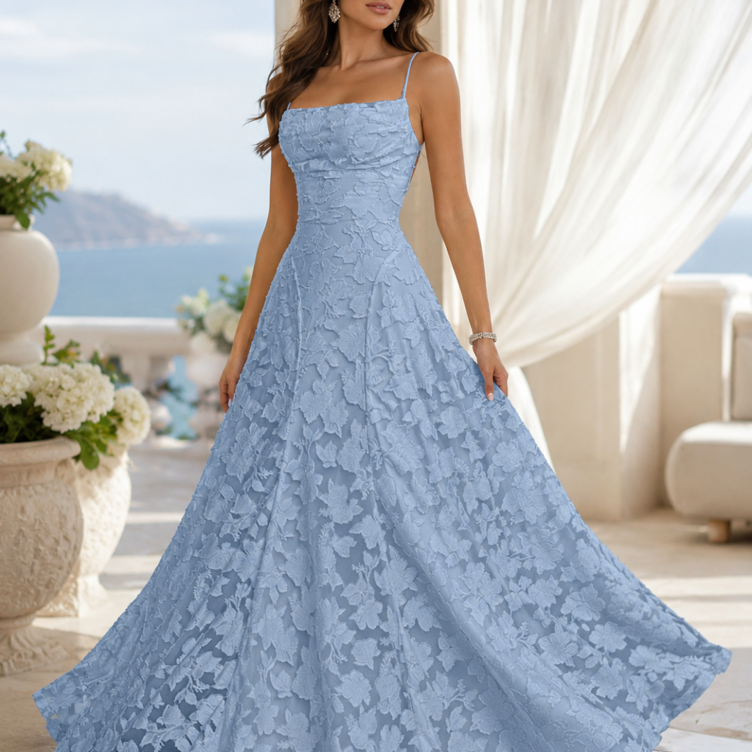 Robe femme longue dentelle bleu clair
