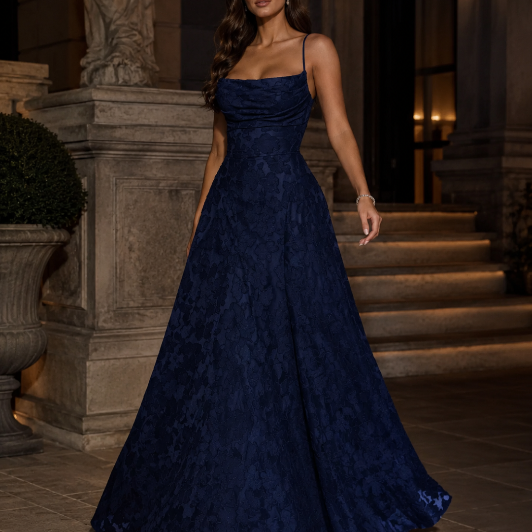 Robe femme longue dentelle bleu marine