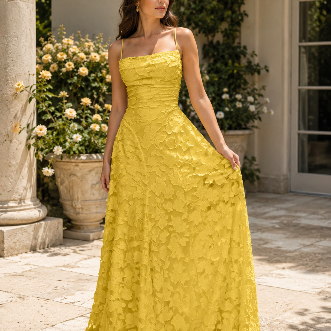 Robe femme longue dentelle jaune