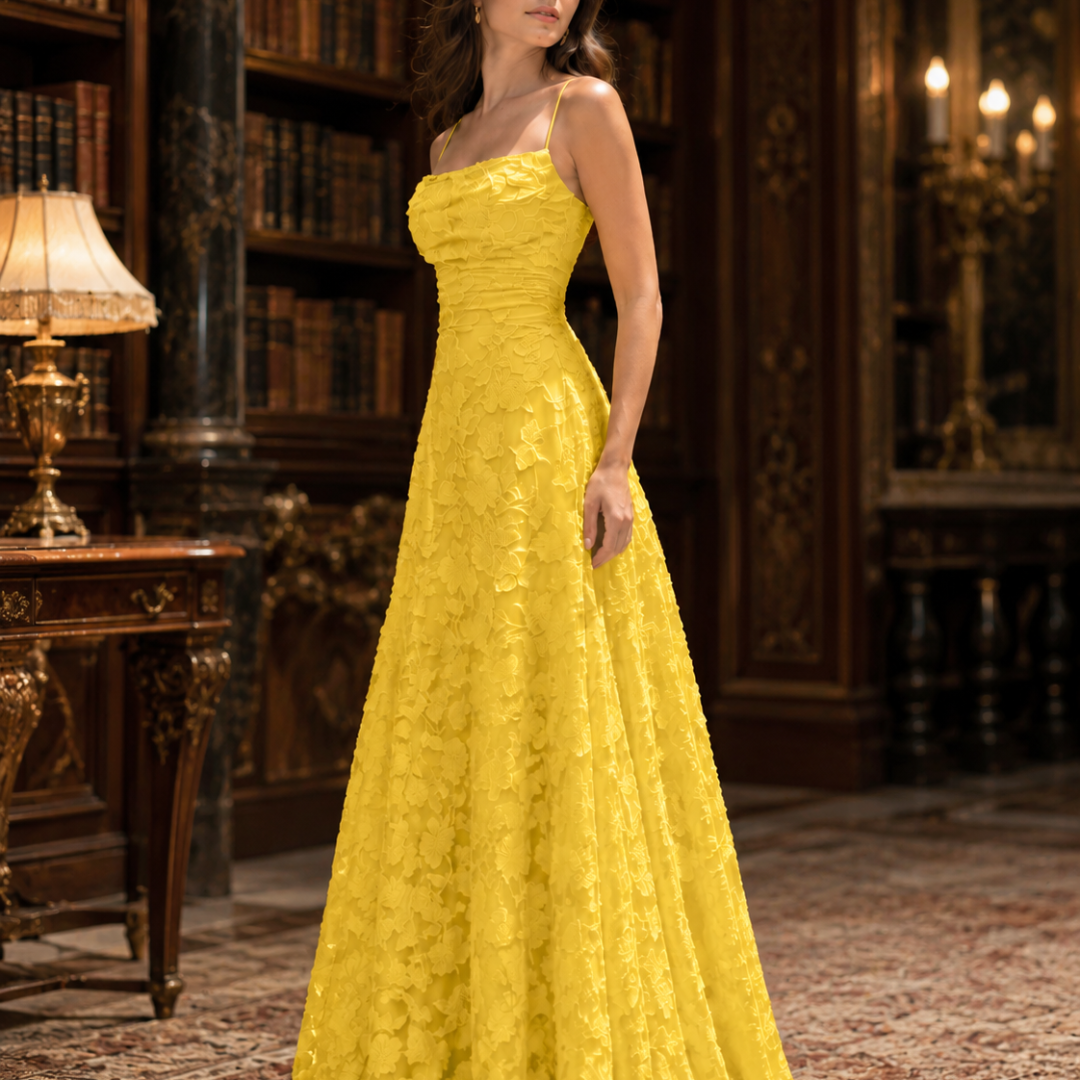Robe femme longue dentelle jaune