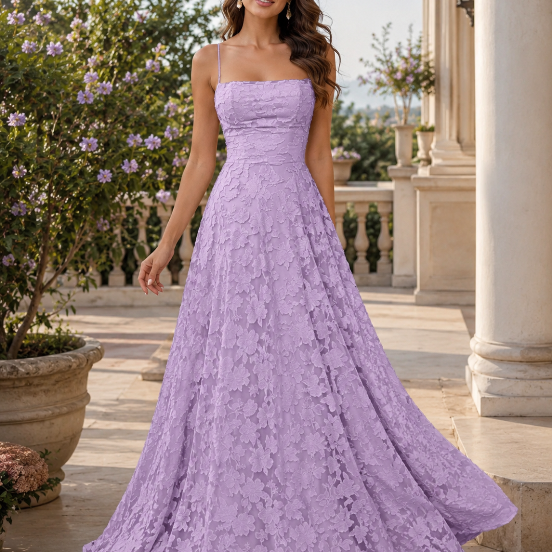 Robe femme longue dentelle violet clair