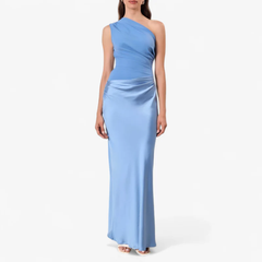 Robe Amelia bleu, silhouette fourreau ajustée vue de côté