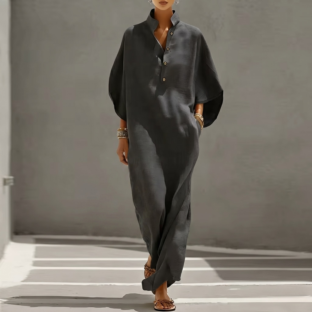 Robe maxi femme gris foncé coupe oversize manches larges longueur sol