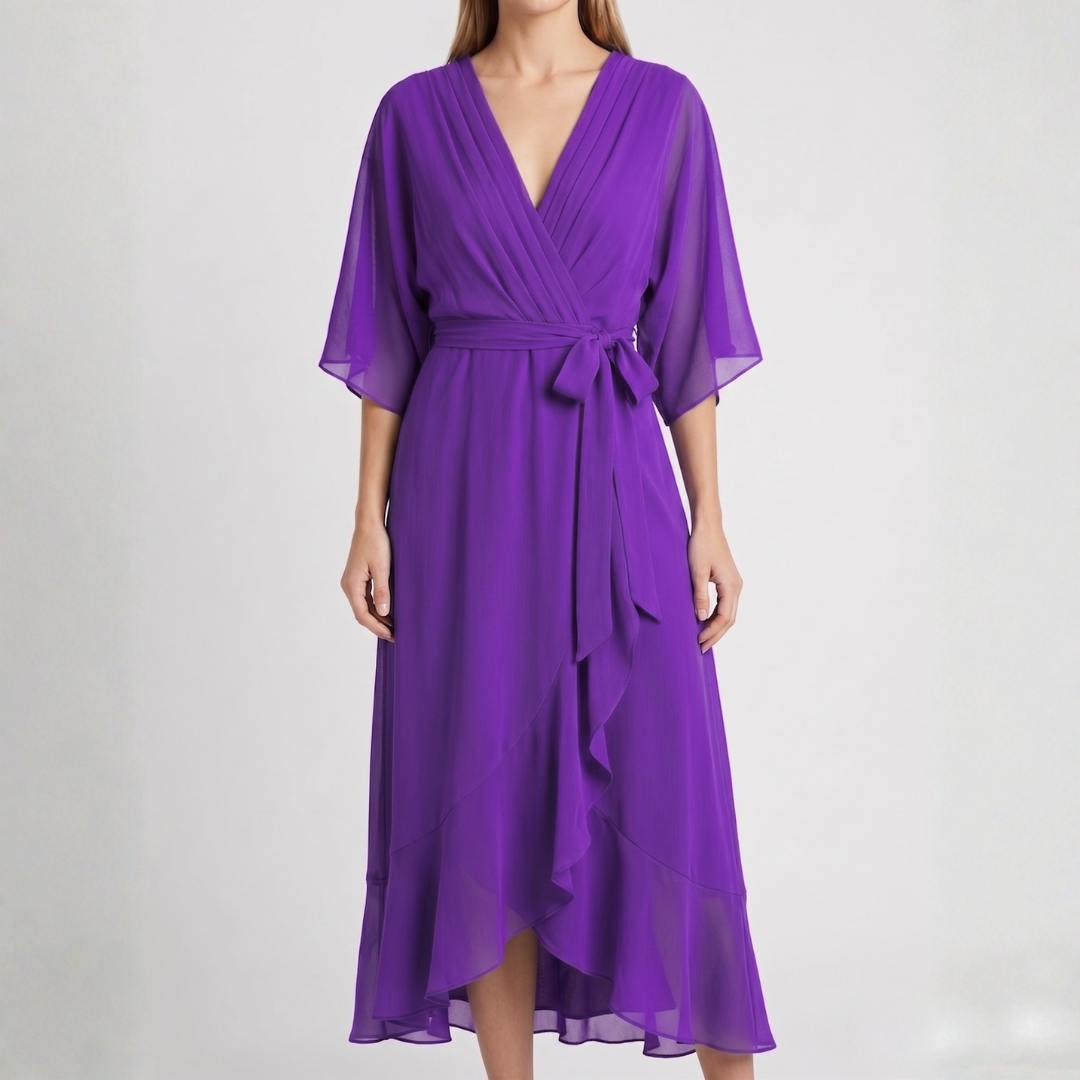 Robe midi cache-cœur violette à col V et volant asymétrique