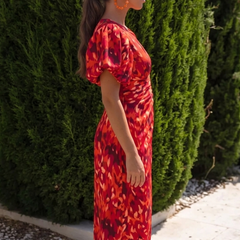 Robe Fiamma rouge imprimé floral, vue de trois quarts dos