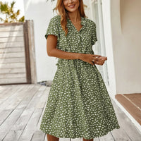 Robe Femme Midi Col V Manches Courtes Imprimé Fleuri Été Casual | Sienna
