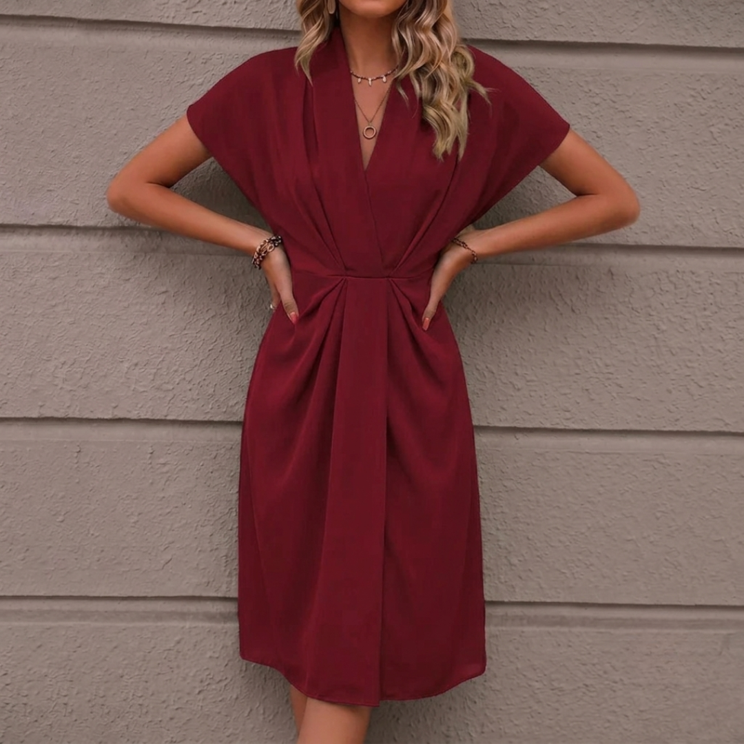 Robe midi col en V torsadée rouge, vue de face