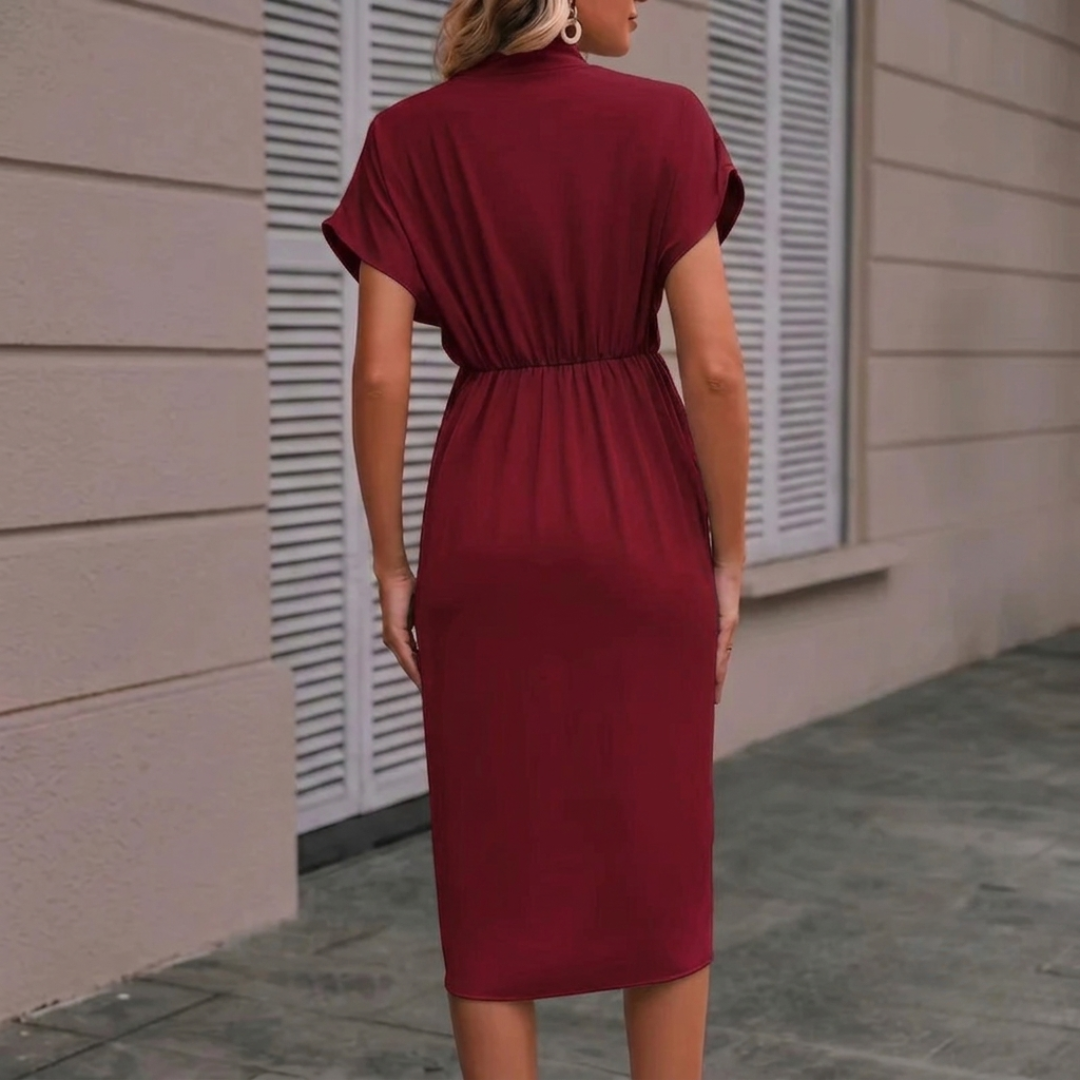 Robe midi col en V torsadée rouge, dos