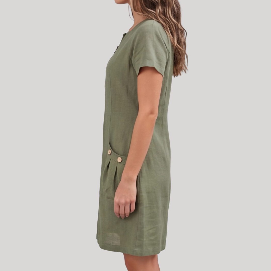 Robe midi femme vert kaki col V zippé, vue de dos