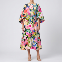 Robe Femme Midi Manches Kimono Imprimé Fleuri Cérémonie Été | Alina