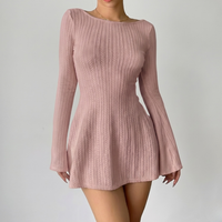 Robe Femme Mini Col Bateau Maille Torsadée Manches Longues Évasées | Mia