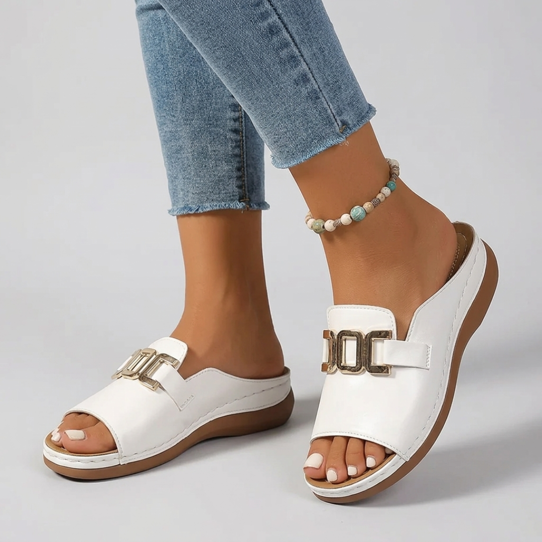 Sandales blanc vue arrière talon bas confort été