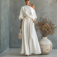 Ensemble Deux Pièces Femme Épaule Dénudée Pantalon Large Fluide Été | Sabine