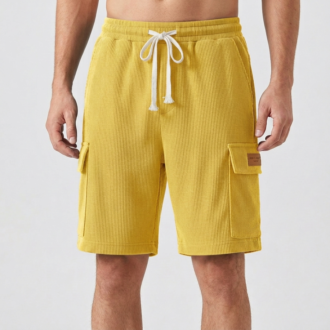 Short cargo homme jaune moutarde décontracté, vue de face