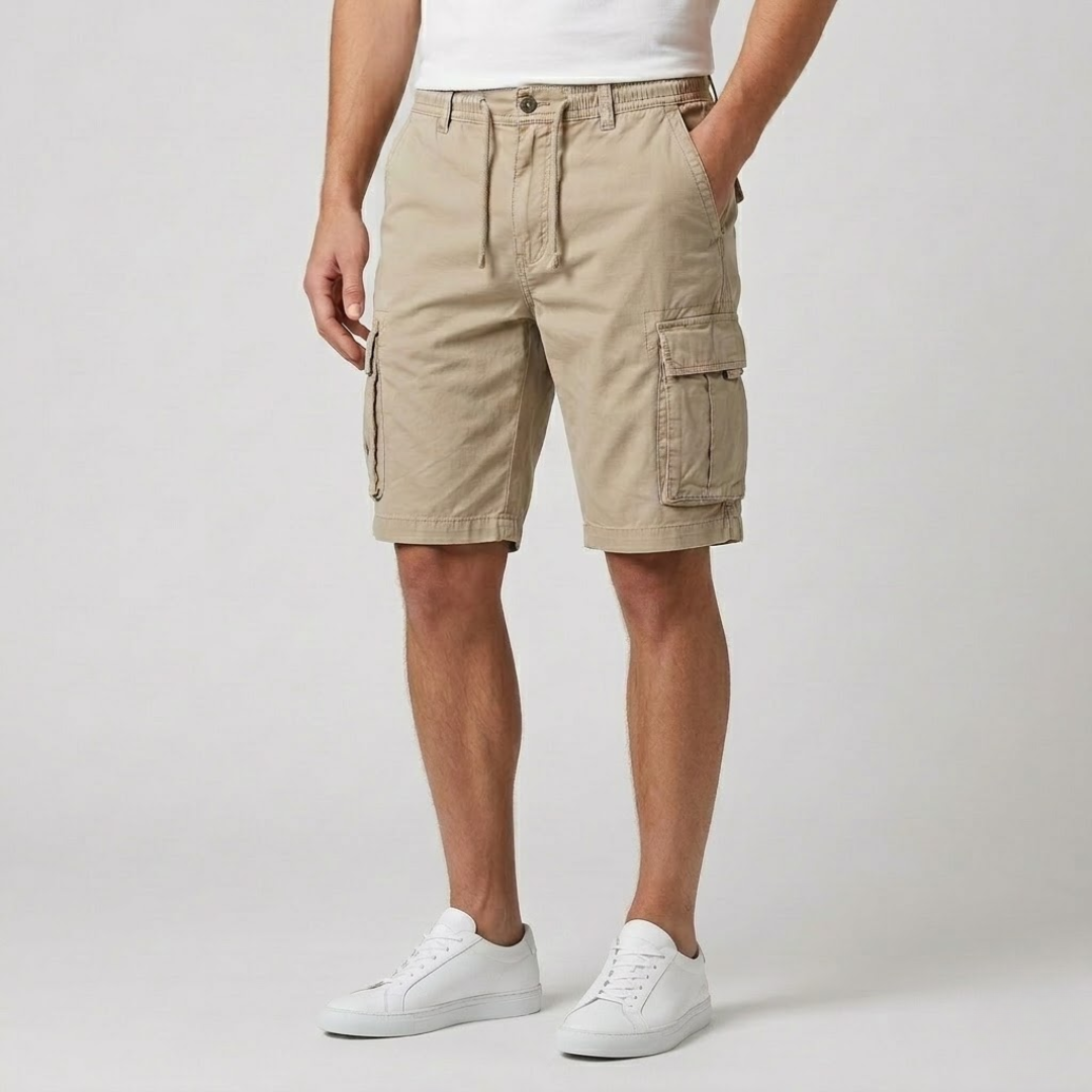 Short cargo homme kaki vue de face avec poches latérales