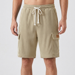 Short cargo homme khaki avec cordon de serrage, vue de face