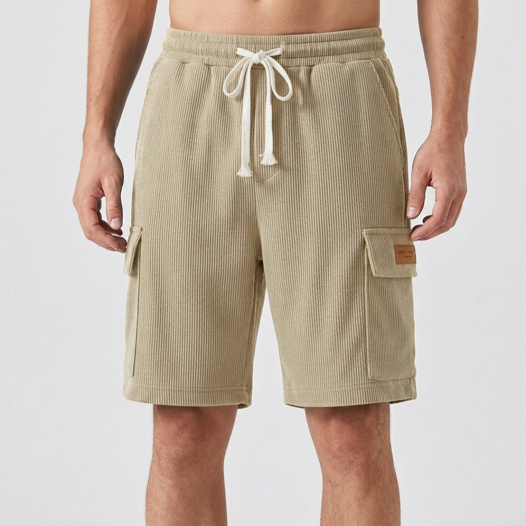 Short cargo homme khaki avec cordon de serrage, vue de face