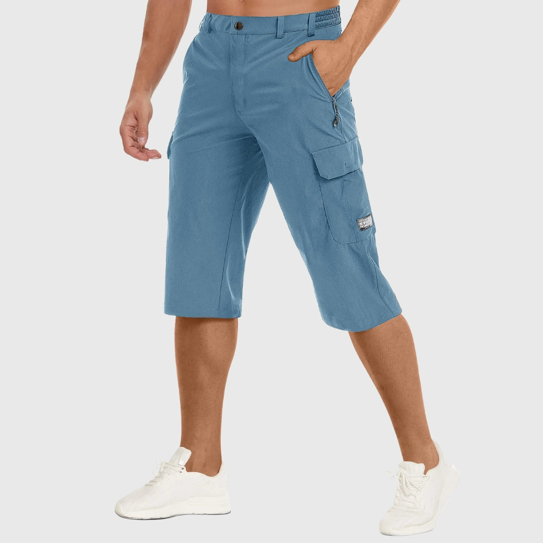 Short cargo homme bleu clair vue de côté poches latérales