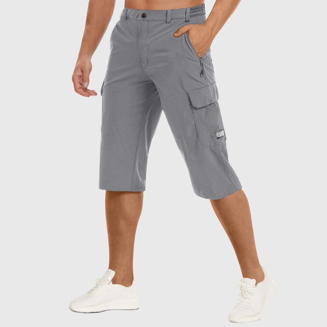 Short cargo homme gris clair coupe droite vue de côté