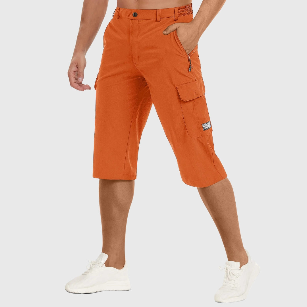 Short cargo homme coupe droite couleur orange avec poches latérales