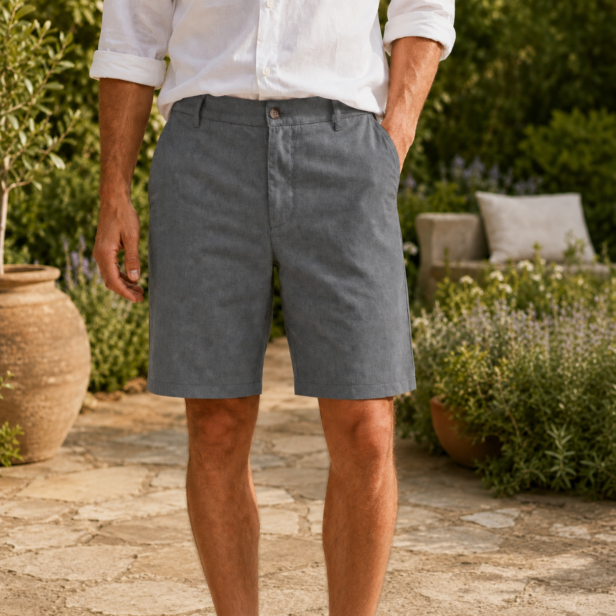 Short chino gris foncé en lin, style urbain décontracté