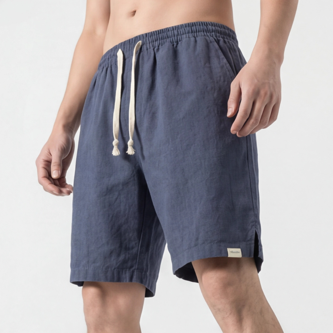 Short homme bleu marine vue de côté coupe décontractée