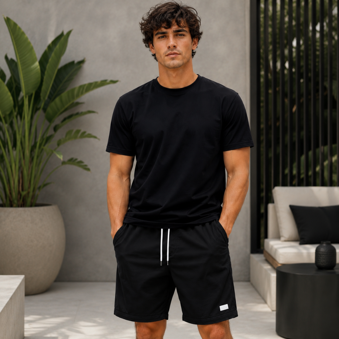 Short homme noir avec cordon de serrage, coupe regular