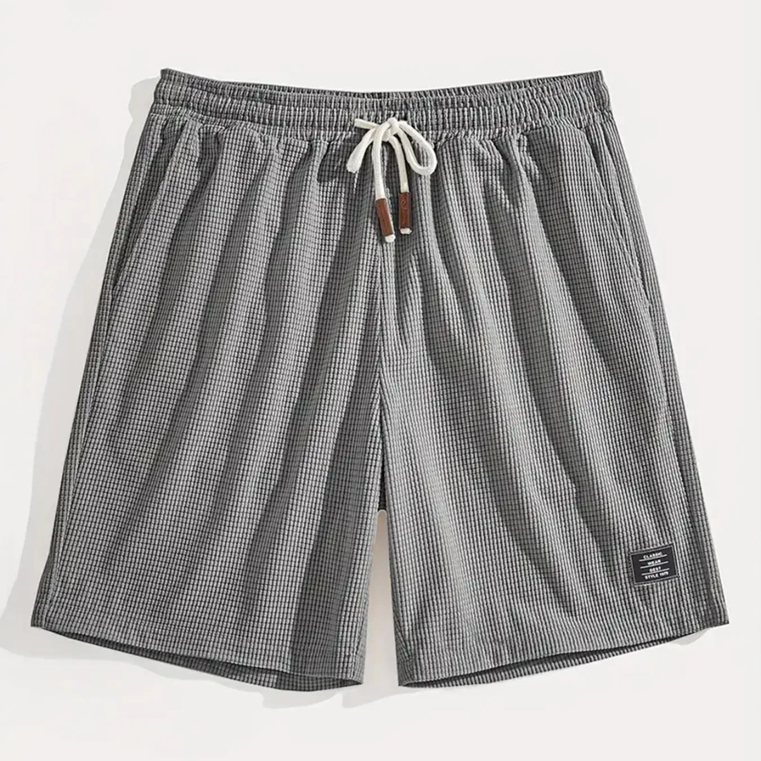 Short homme gris à plat avec cordon blanc et motif texturé fin
