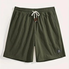 Short homme vert armée à plat avec cordon blanc et motif texturé