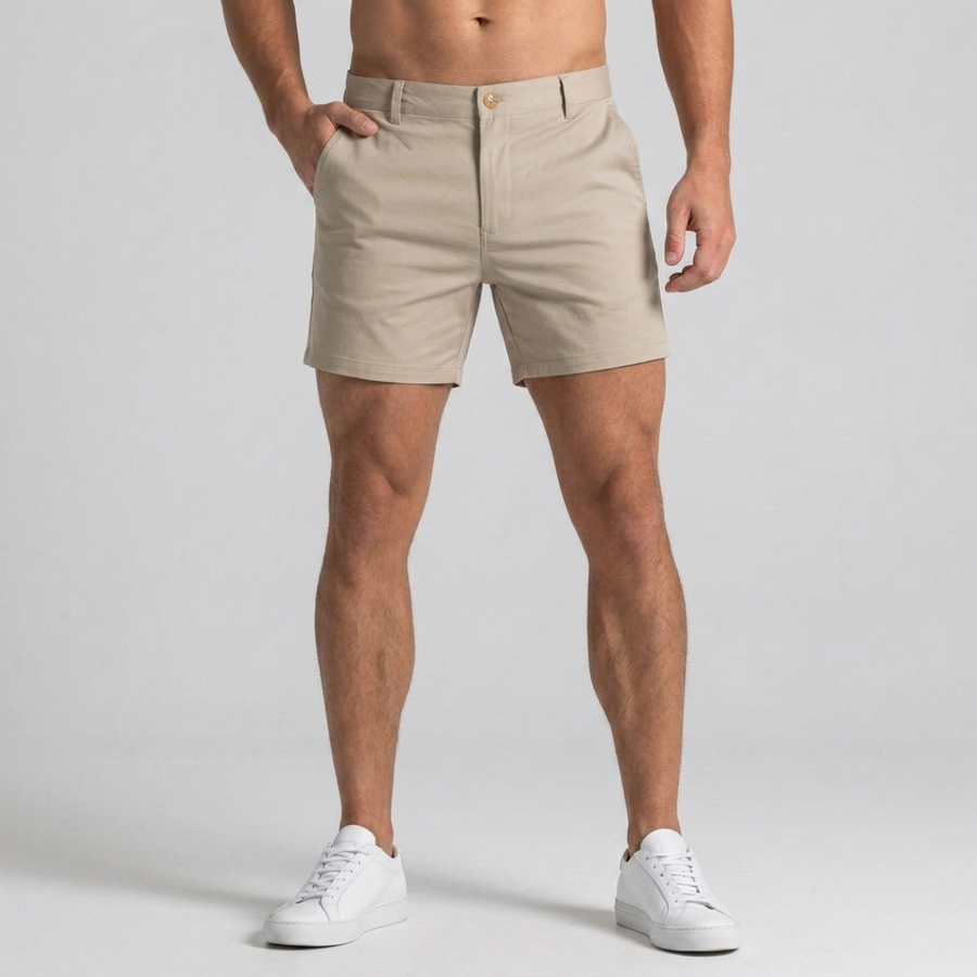 Short chino homme coupe slim couleur khaki, vue de face