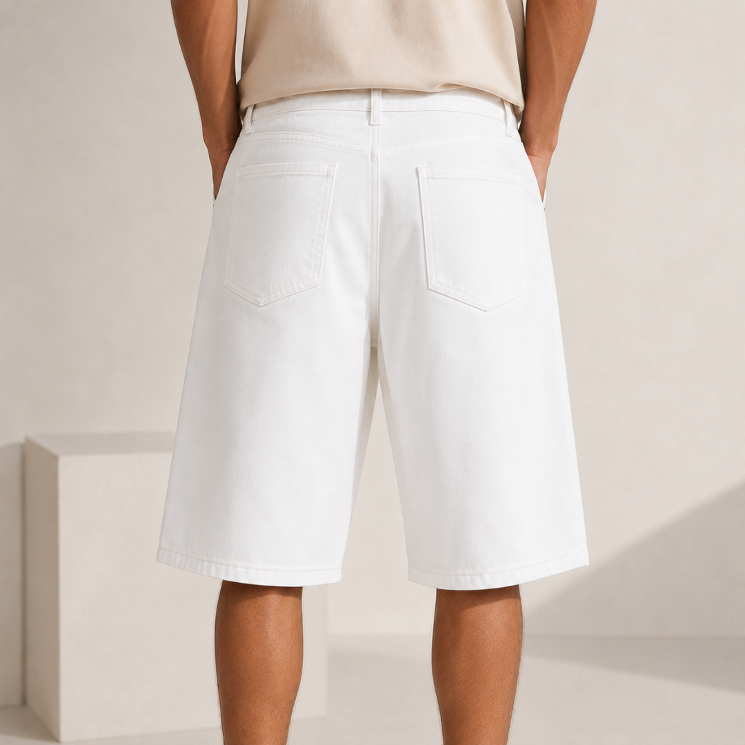 Dos du short homme blanc avec deux poches plaquées et passants de ceinture