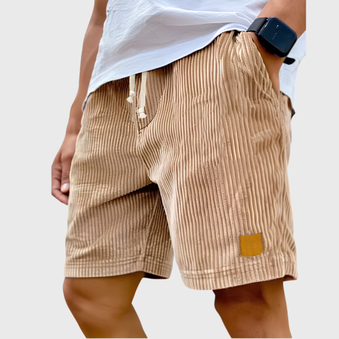 Short homme texturé kaki rayures verticales, coupe droite